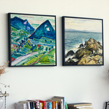 卓雅艺术 美国ROSE高山湖泊水彩风景卧室挂画美式风格装饰画客厅