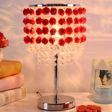 现代卧室床头台灯欧式红色婚庆结婚礼物玫瑰创意礼品调光水晶台灯