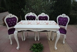 欧式餐桌椅组合小户型多功能折叠饭桌纯实木象牙白色雕刻花型桌子
