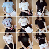 夏装韩版卡通字母纯棉短袖女t恤夏季学生上衣闺蜜体恤大码打底衫