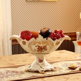 奢华家居果盘欧式复古装饰水果盘描金陶瓷高档果盘客厅餐桌摆件