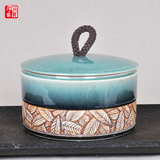 尚贤手艺陶瓷摆件颜色釉雕刻茶叶罐普洱七子饼茶盒 储茶罐 茶饼罐
