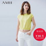 #Amii[极简主义]2016夏女新拼接网纱上衣修身大码提花T恤11641351