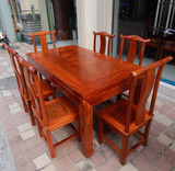 红木家具 缅甸花梨方形餐台  餐桌 素面7件套餐桌 实木吃饭台