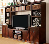 美式纯实木客厅组合电视柜橡木带书柜电视背景墙柜北京工厂直销