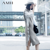Amii女装旗舰店艾米春新款纯色大码修身低领背心无袖开口长毛衣
