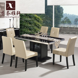 简约时尚餐桌 钢化玻璃餐台黑色橡木贴皮餐桌  餐桌椅组合 小户型