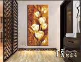 中国风手绘油画玄关客厅花卉装饰画竖版单幅走廊壁画挂画 郁金香