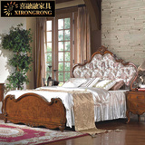 美式乡村家具实木床 欧式真皮双人床 布艺软包床 1.8米婚床