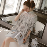 2016韩版孕妇装夏装蕾丝拼接娃娃衫上衣夏季雪纺印花中长款连衣裙