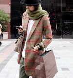 毛呢外套 女装 2013新款秋冬韩版中长款立领宽松格子羊毛呢子大衣