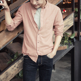 2016春季新款 韩版修身条纹衬衫 男日系休闲长袖衬衣 男生百搭衬