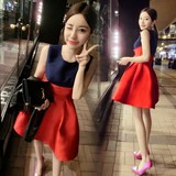 欧洲站蘑菇街2016春夏装新款韩版女装时尚百搭打底蓬蓬修身连衣裙