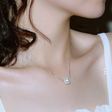 S925纯银一单颗天然贝珠韩国正圆珍珠项链女短款锁骨韩版时尚无暇
