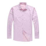 冬装剪标粉色男式加绒保暖衬衣条纹加厚男士长袖衬衫