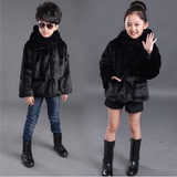 童装冬季新韩版男童女童仿水貂皮草加厚外套儿童短款连帽大衣外套