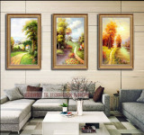 天鹅湖油画手绘欧式风景客厅三联画美式定制组合挂画现代装饰壁画