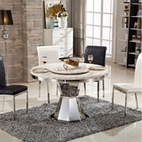 大理石圆餐桌 现代简约带转盘餐台 欧式可旋转 不锈钢餐桌椅组合