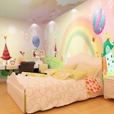 3D大型壁画儿童男女孩房间墙纸可爱环保卡通个性粉红色彩虹壁纸