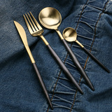 西餐餐具刀叉套装黑金黑色手柄餐刀叉套装牛排刀叉盘子三件套欧式
