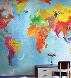 美国进口壁纸环保 儿童房 世界地图壁画 WQ-JB纯纸墙纸 蓝色
