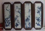 景德镇陶瓷瓷板画名家手绘青花梅兰竹菊四条屏挂屏中式客厅画