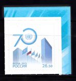 俄罗斯2015年 联合国70周年 国旗 不干胶邮票（带直角边）1V