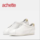 achette雅氏女鞋2016新款内增高休闲鞋头层牛皮单鞋白色板鞋8HE7