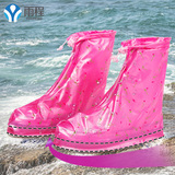 雨靴套中筒雨程加厚雨鞋 潮女防水便携韩版时尚印花 水鞋套春秋