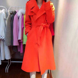 2015年秋冬装新款 韩版橘红色中长款大衣 双面羊绒羊毛呢子外套女