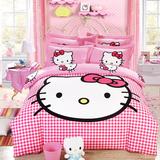 粉色卡通女孩女童被套床单加厚纯棉磨毛四件套儿童床上用品4
