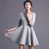 2016春装新款韩国高端品质灰色廓型太空棉蓬蓬a字裙女装连衣裙xl