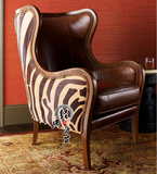 高档欧式美式布艺沙发皮艺个性老虎椅单人实木沙发高背椅复古客厅