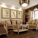 心泊欧式美式沙发背景墙装饰画客厅有框三联墙画简欧挂画壁画花卉