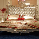 欧式双人床1.8米真皮床橡木镂空雕花床卧室家具婚床全实木公主床
