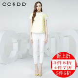 惠CCDD2016夏新款专柜正品女 学院风拼接短袖 格子泡泡袖衬衫