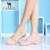 Camel/骆驼女鞋 时尚休闲 牛皮圆头内增高单鞋 2016年新款春鞋