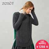 ZENE原创设计品牌高领拼色纯山羊绒衫女套头纯色宽松加厚毛衣秋冬