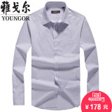 Youngor/雅戈尔新款长袖衬衫 男士商务正装免烫职业紫色条纹衬衣