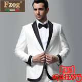 FZOG 男装白色结婚礼服新郎套装韩版修身气质单排扣长袖西服套装