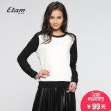 艾格 ETAM 2016春新品S黑白撞色卫衣感针织衫16012812686