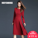 罗衣原创秋冬新款气质修身优雅折边不对称摆红色连衣裙中长款3181