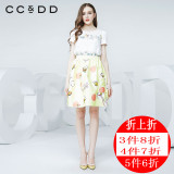 惠CCDD2016春新款女欧根纱拼接上衣创意植物印花短袖T恤