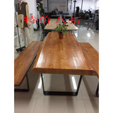 餐桌 拆装金属4人组装可伸缩美式乡村松木做旧原木长方形木餐桌椅