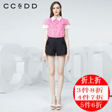 CCDD2016夏装专柜正品新款女 印花拼接宽松上衣 甜美瑞丽短袖衬衫
