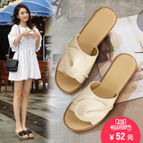 夏季时尚韩版坡跟女露趾一字拖厚底白色防水台拖鞋沙滩鞋凉拖外穿