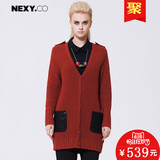 NEXY.CO/奈蔻羊毛针织衫红色中长款长袖羊毛针织开衫通勤百搭毛衫