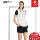 NEXY.CO/奈蔻2016年新款夏季女装 白色提花镂空短袖T恤收腰女上衣