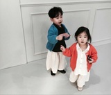 韩国童装男女儿童秋冬 棉线针织开衫菠萝花宽松款儿童毛衣