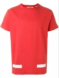 代购 OFF WHITE OW 16秋冬新款红色后背条纹印花短袖T恤